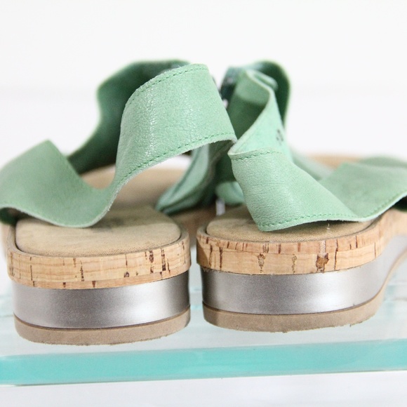 Sesto Meucci Sandals sz 10 Women Shoes Wedge Heel Green Leather Sylke - Picture 8 of 10